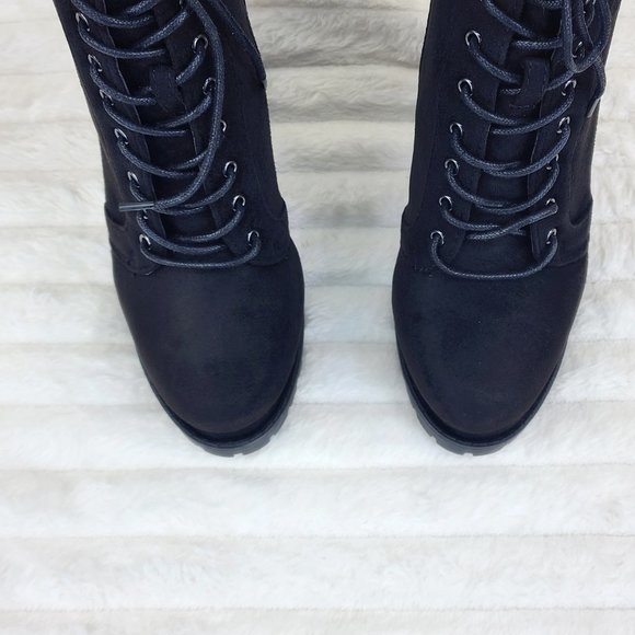 Vivian Black Faux Suede Chunky Heel Platform Ankle Boots - Picture 10 of 14